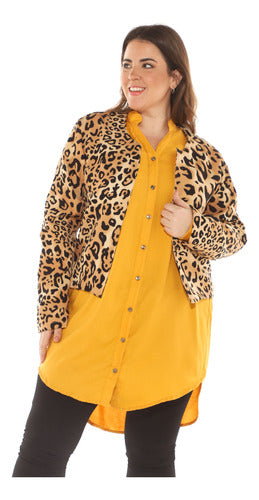 Genérica Blazer Chaqueta Animal Print Estampada Mujer Talles Grandes 1