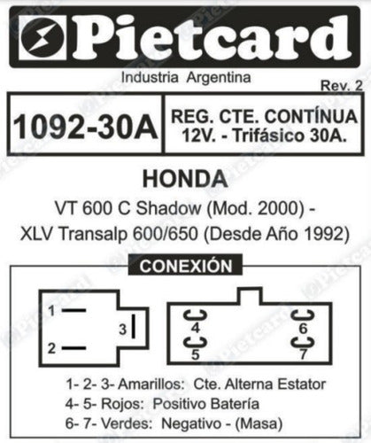 Pietcard Regulador 12V Honda Shadow VT 600 (Trifasico 30A) 3