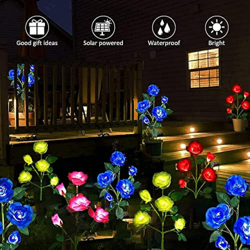 Angmln Pack of 4 Solar Garden Lights with Decorative Flowers 4