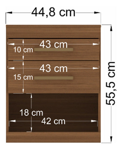 Mesa De Luz Havana Plus 2 Cajones C/rieles Metálicos Jatoba 2