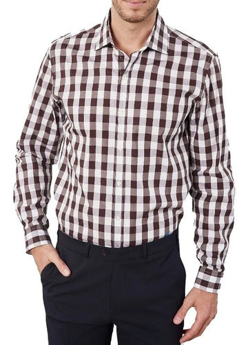 Men's Bensimon Slim Fit Cotton Long Sleeve Shirt Brown 0