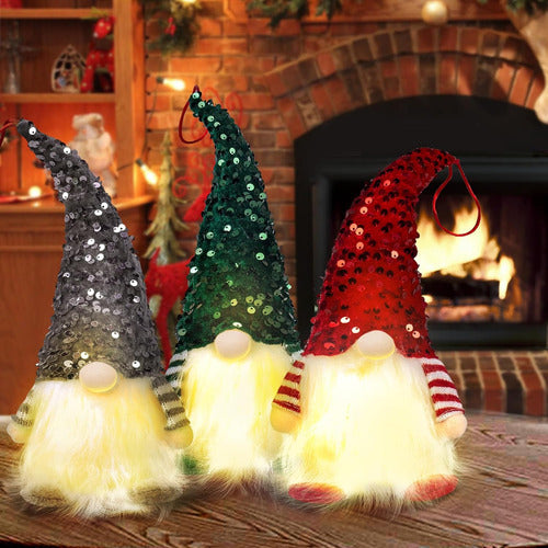 Amandir Illuminated Christmas Gnomes Plush Pack of 3 Battery Operated 3