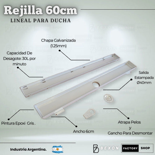 Rejilla Desagüe Lineal Ducha Para Ceramica Porcelanato 60cm 2