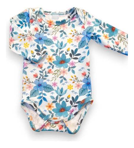 Ambar Kids Long Sleeve Baby Bodysuit Light Blue with Flowers 0