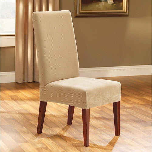 Sure Fit Cream Home Décor Stretch Piqué Short Dining Room Chair Slipcover 1