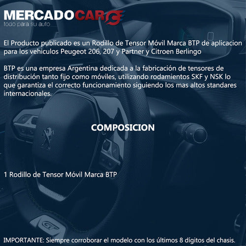 Rodillo De Tensor Móvil Btp Peugeot Partner 1.4 8v - 2012 1