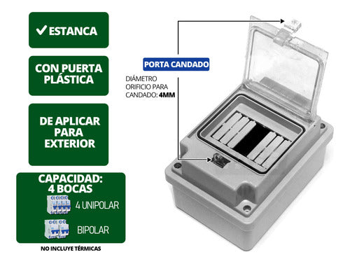 Variplast Caja Exterior Térmica 4 Módulos Estanca Plástica Riel Din 1