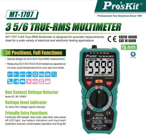 Pro'sKit MT-1708 Capacitance Temp NCV Intelligent Cat3 Tester 2