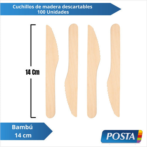 Cuchillo De Madera Bambú 14 Cm Pack X100 Unidades - 2