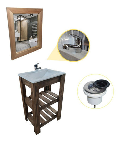 Bathroom Vanity Set 50cm Wood Stand + Sink + Faucet & Mirror 20