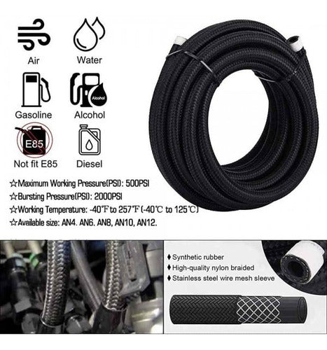 Manguera Mallada Nylon Negra Para Combustible X Mt. An8 1