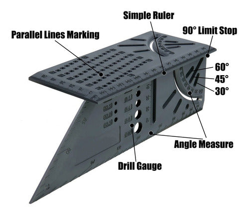 Centro Herramientas Escuadra Carpintero Angulo 45-90º + Regla Multiangulo S 5