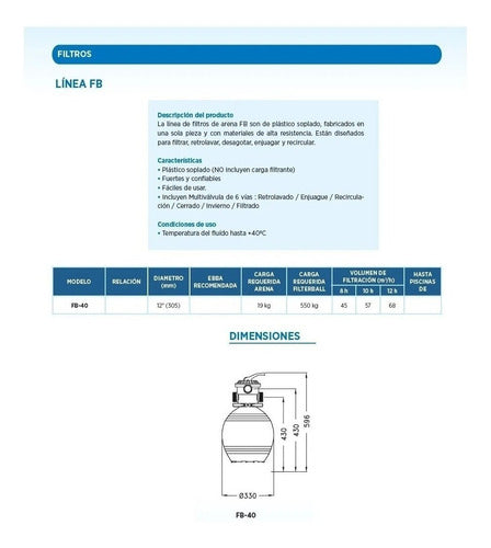 Pearl By Motorarg Pool Filter FB-40 for 35,000 Liters 2