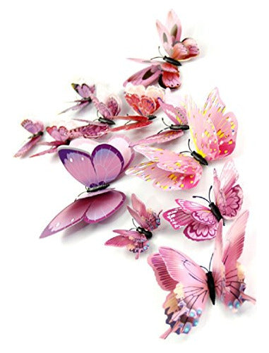 Mariposas Decorativas Stickers 3d  X 12u Rosadas 0