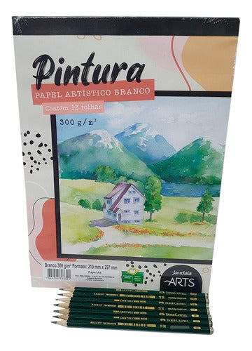 Bloco Pintura 300 G/m2 + 7 Lápis Faber-castell 9000 Grafites 0