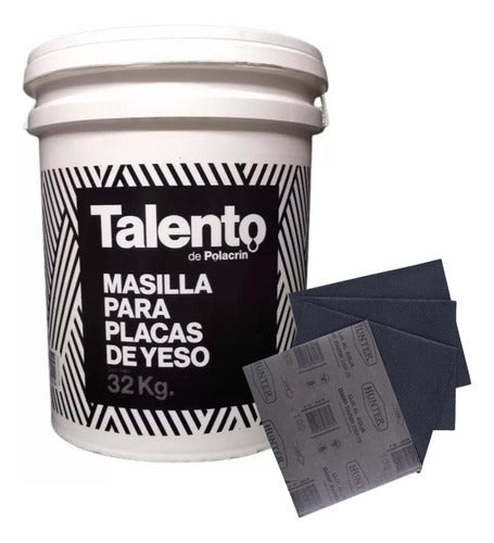 Masilla Placas De Yeso Talento Polacrin X 32kg + 4 Lijas 0