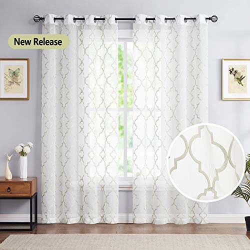 Urban Lotus Cortinas Transparentes Con Bordado En Color Beige Blanco Par 1