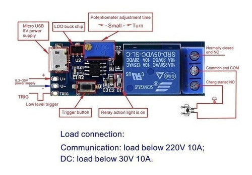 Modulo Timer Rele Temporizador 0 A 24 Segundos Switch 5-30v 1