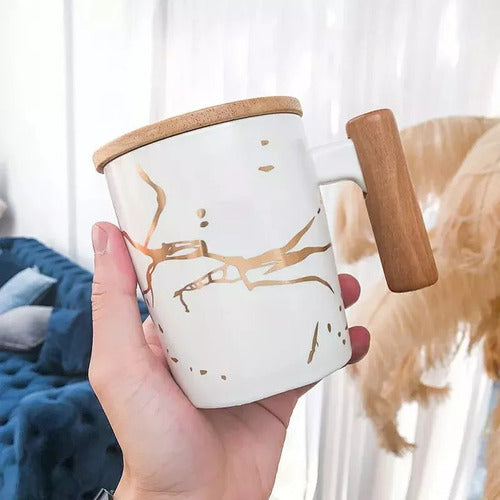 Fancy House Marble Design Ceramic Mug - Lid + Spoon - 360ml 3