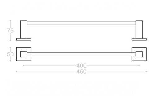 Toallero Barral 400mm Amurar Linea Ray Cuadrada Niquel Baño 1