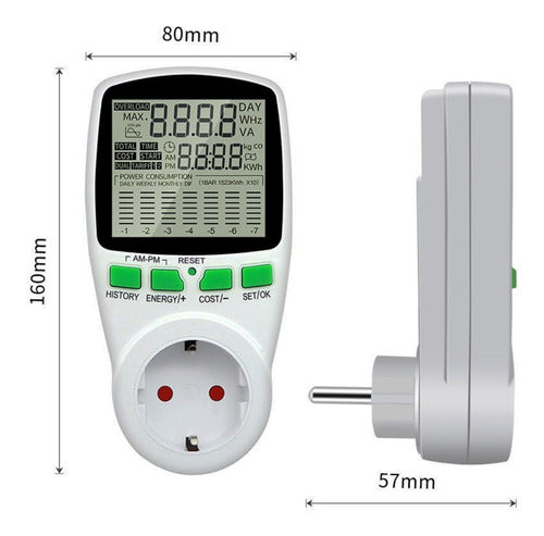 PEMAI Medidor Ampervolt Kwh Historial Consumo Doble Tarifa 16a 4