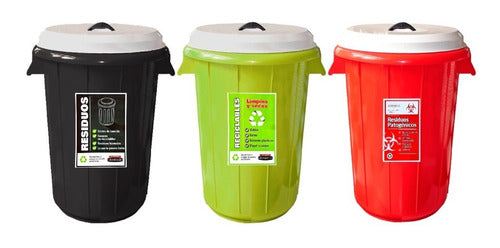 Colombraro Trash Bin with Flat Lid - 72 Liters - Set of 3 0