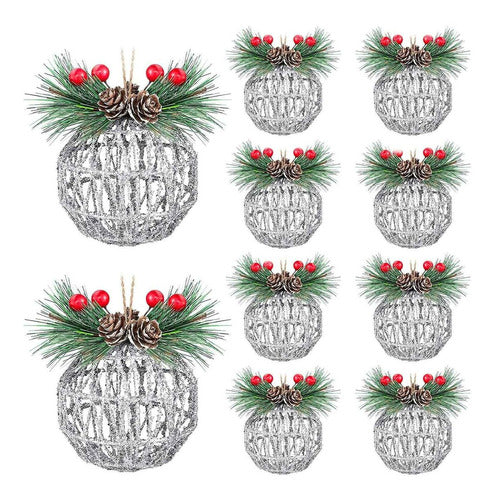 Gejoy 10 Christmas Ball Ornaments Metal with Silver Pine Cones 0