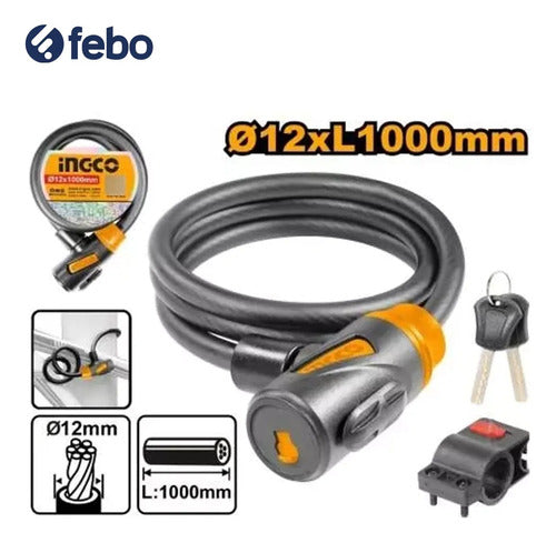 Ingco Bicycle Lock with Key 15x1200mm DBK151201 Febo 1