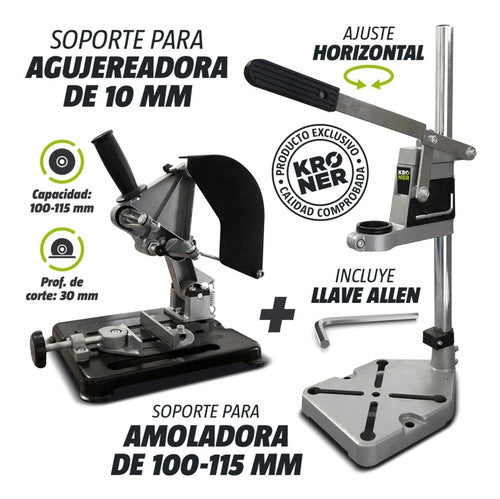 Kroner Combo Drill Stand + Grinder Stand - Suitable for Bench 0