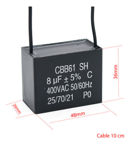 ELUMILED Capacitor 8uf X 400v Motor Start Cbb61 Polypropylene 2