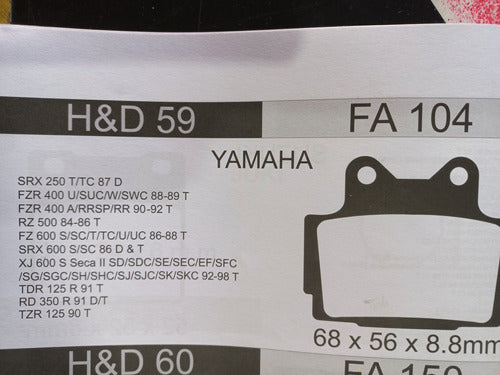 Yokohama Brake Pads Yamaha 54/HD59/FA104 1