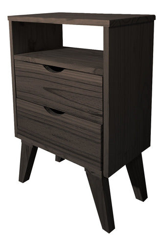 Sajo Retro Nightstand 2 Drawers Modern Wood Legs 2