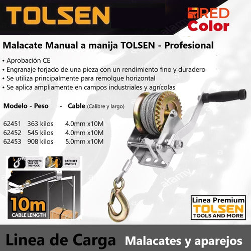 Malacate A Manija Tolsen 62452 - 10 Mt 545 Kilos Profesional 1