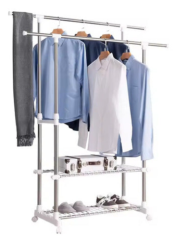 Danper Double Mobile Coat Rack with Reinforced Shelf # Shoe Rack Portable Commercial 0