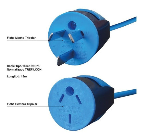 Certified 15-Meter 3-Outlet Extension Cord Tripolar 3x0.75mm2 1