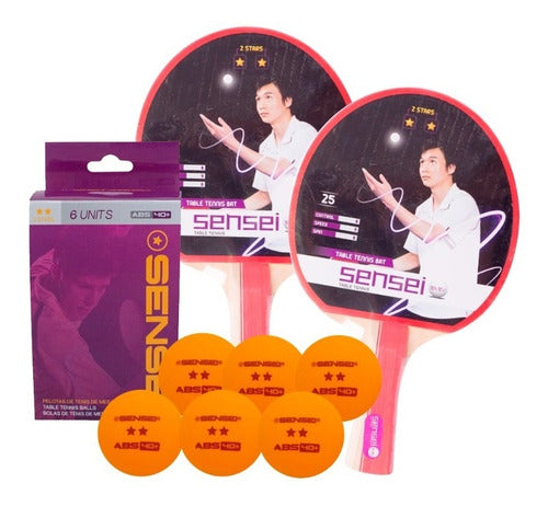 Sensei Ping Pong Combo Set 2 Stars 2 Paddles + 6 Balls 0