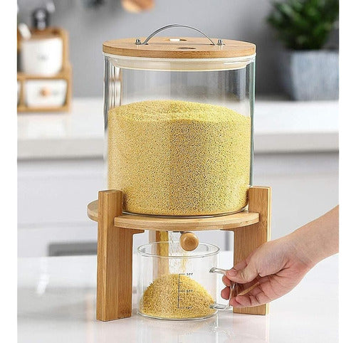 Dispensador De Arroz De Vidrio Con Soporte De Madera, Dispen 1