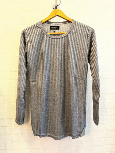 Men's Ribbed Knit Wool Sweater with Cotton Collar 2