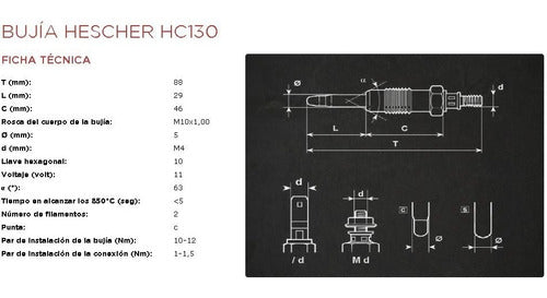 Juego De 4 Bujías Diesel Hescher -hc130 Peugeot 306 Partner 1