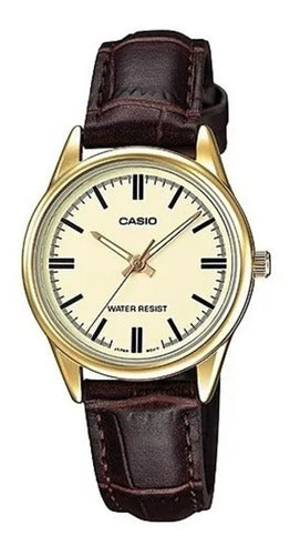 Casio Reloj Mujer Dorado LTP-V005GL-9A Dorado Cuero Marrón 0