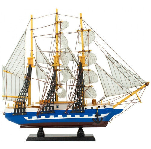 Miniatura Barco Navio Veleiro Madeira Casco Azul A 1