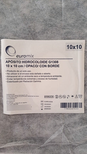 Apósito Parche Hidrocoloide 10x10 Euromix C/ Borde Opaco 10u 2