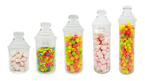 Set of 5 Cylindrical Candy Jars with Lid - Glass Candy Buffet Containers 0
