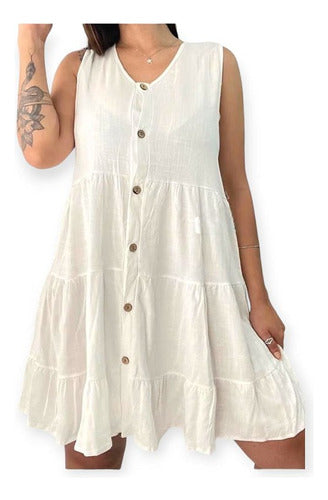 Short A-Line Dress with Front Button Detail 0