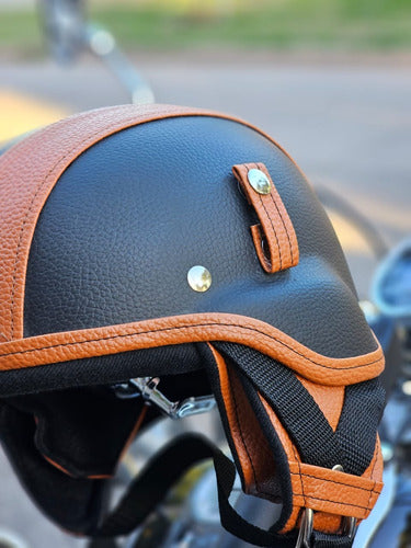 Portalvendedor Casco Custon Negro Y Marron Sin Visera 3