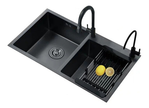 DMC Double Square Kitchen Sink Black Dream Stainless Steel Deep 1