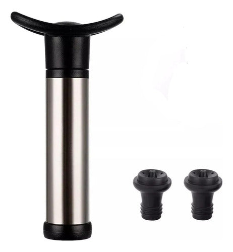 Set Vino Bomba Vacio Acero Inox + 2 Tapones 0