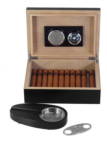 Kit Humidificador Para Habanos Con Higrometro Cenicero Puros 1