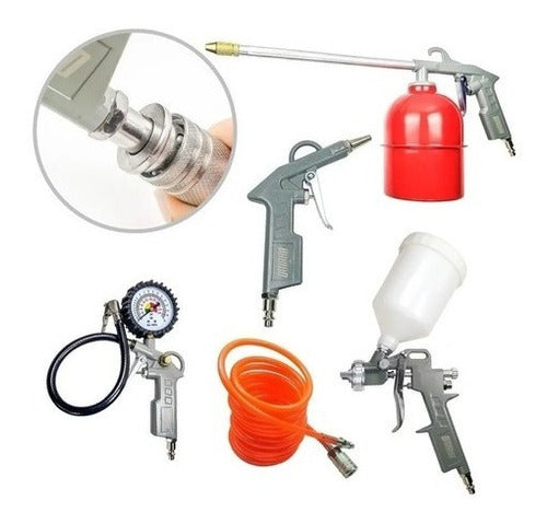 Kit Set Compresor Aire Pintar Acople Rápido 5 Pz Profesional 0