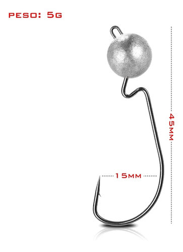 Anzuelos Offset Lastrado Caster Cabeza Plomo 5g 3 Unidades 1